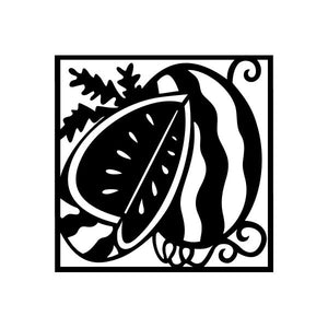 Square watermelon decal sticker with black watermelon slice and leaf design