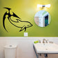 Wave tail dolphin wall decal, black graphic silhouette with flowing fins