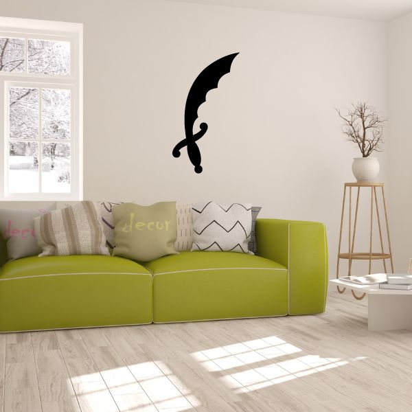 Waved scimitar decal, black curved scimitar wall silhouette