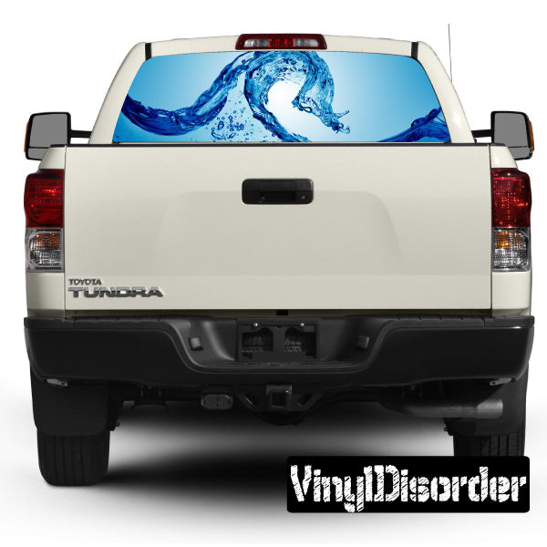 Waves rear window view graphic decal for rear windshield, blue wave design