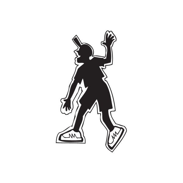 Waving homeboy decal, black silhouette of a person waving with one arm up