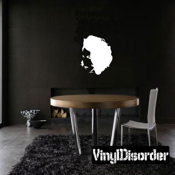 White woman head decal with wavy hair silhouette