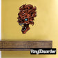 Wavy skull sticker with reddish brown curls, blue eye, and toothy grinning mouth; VingDieorder