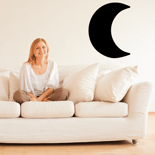 Black waxing gibbous moon wall decal with bold crescent shape