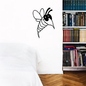 Black and white wasp decal with outlined wings and striped body