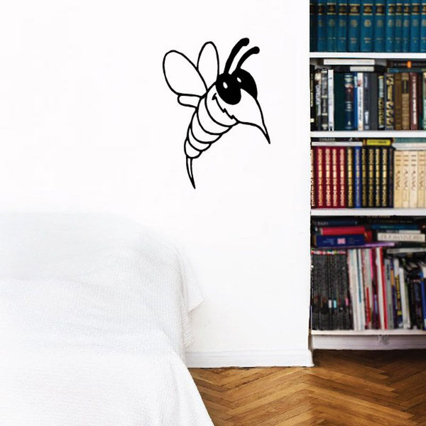 Black and white wasp decal with outlined wings and striped body