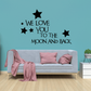 Love you to the moon and back wall decal with black stars and lettering