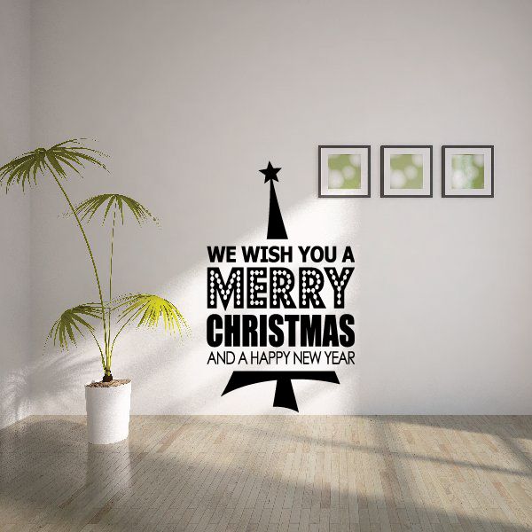 Image of We Wish You a Merry Christmas Quote with Christmas Tree Decal