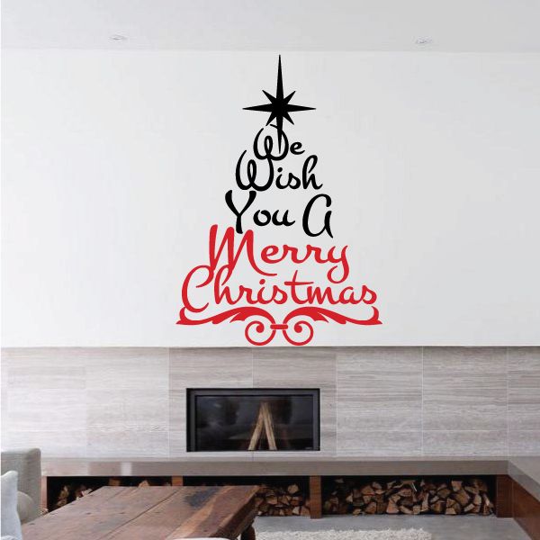 Image of We Wish You Merry Christmas Quote Tree Printed Decal