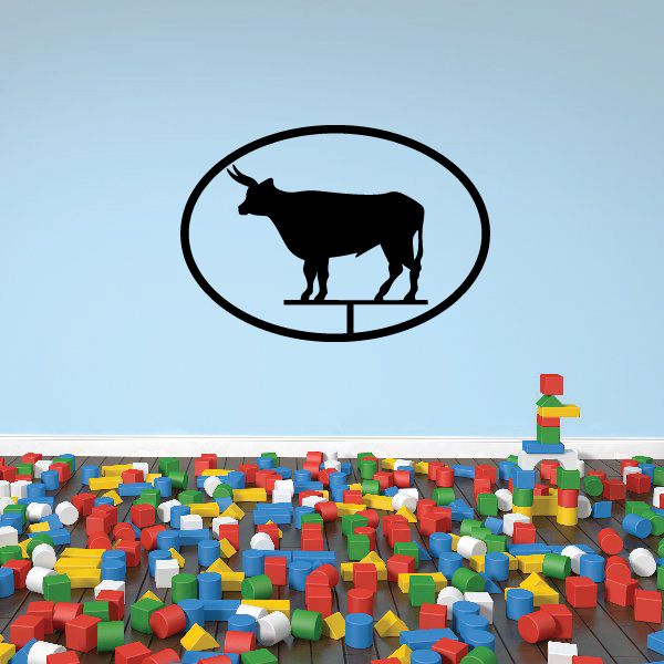 Bull weather vane decal with black bull silhouette in oval outline