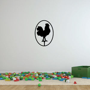 Chicken weather vane decal, black oval with rooster silhouette and arrow base