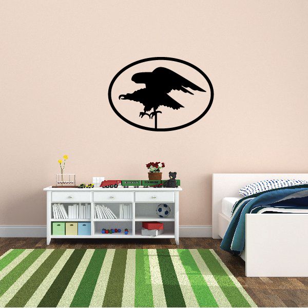 Eagle weather vane decal with black silhouette and circular border