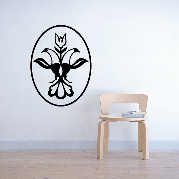 Flower blossom weather vane decal, black bird and flower stem design on white