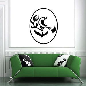 Bird and flower weather vane wall decal, black