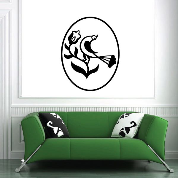 Bird and flower weather vane wall decal, black