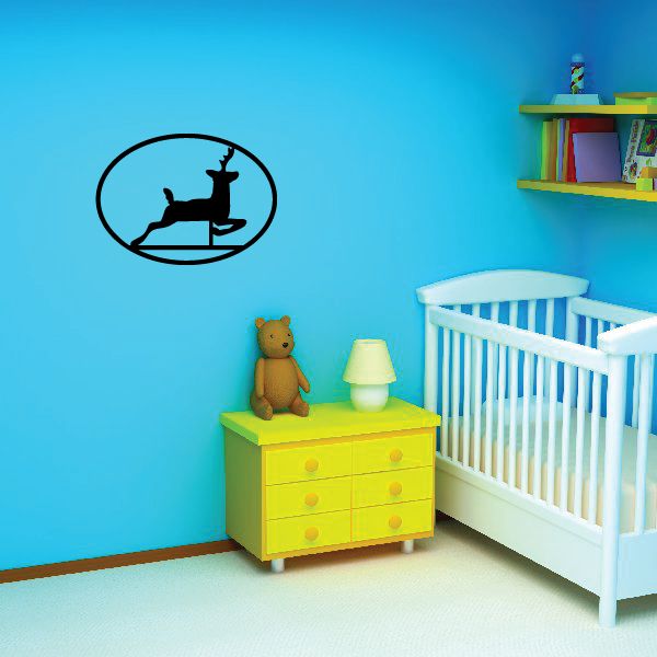 Reindeer weather vane decal with black silhouette inside a circle