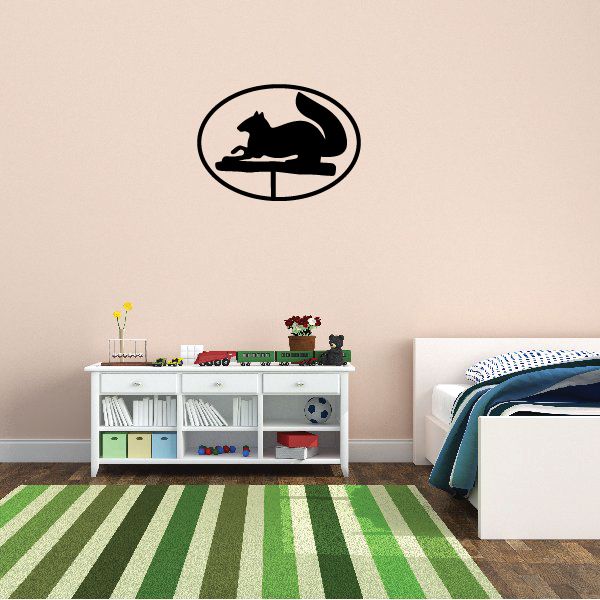 Weather vane squirrel decal in black, oval outline