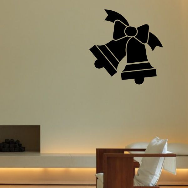 Wedding bells wall decal with ribbon and bow, black silhouette