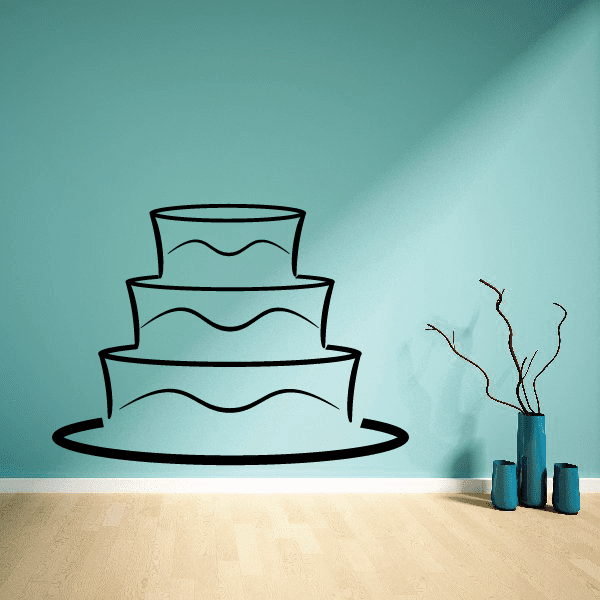 Three-tier cake wall decal with wavy icing lines and simple outline