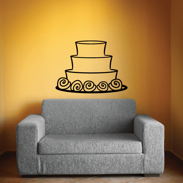 Three-tier cake wall decal with ornate scroll swirls
