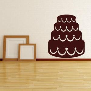 Wedding cake tier decal, burgundy three-tier silhouette with scalloped frosting edges and dots