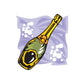 Wedding champagne bottle sticker with purple bow and sparkling bubbles