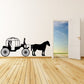Black wedding carriage and horse wall decal, silhouette couple in carriage