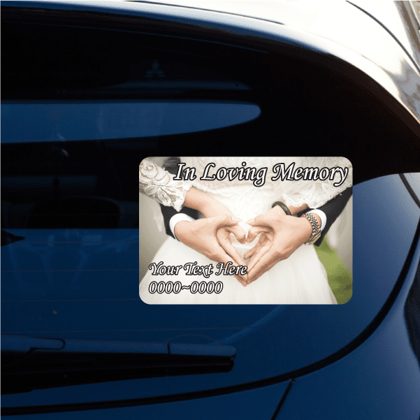 Loving memory wedding sticker with clasped hands, lace border, "In Loving Memory" text