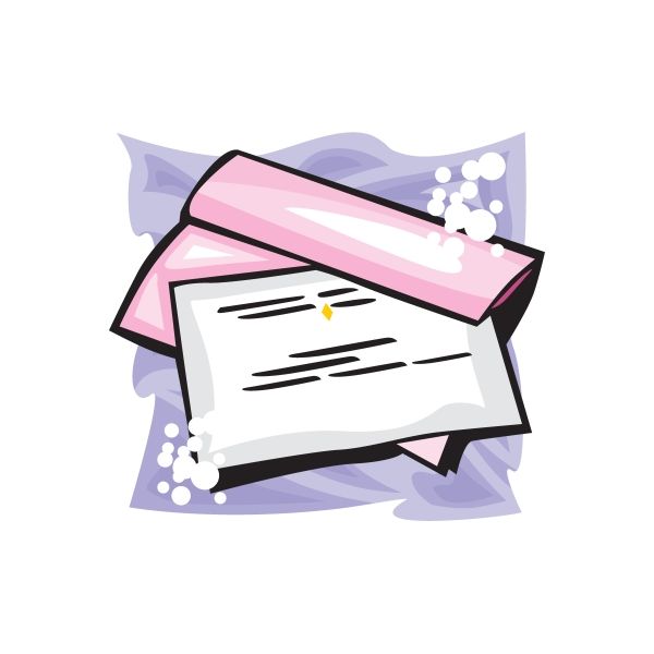 Wedding invitation sticker with pink ribbon and envelope illustration