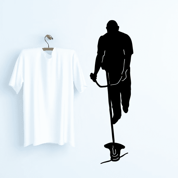 Weed wacker decal with dark silhouette holding string trimmer