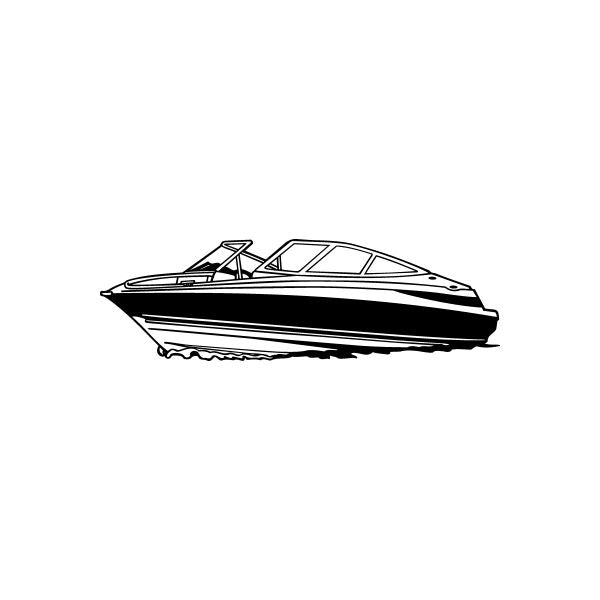 Black and white speedboat decal with striped hull and cabin