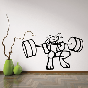 Cartoon rabbit weightlifting wall decal with dumbbells and sweat lines