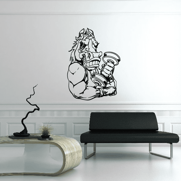 Zebra flexing with dumbbell wall decal, black outline