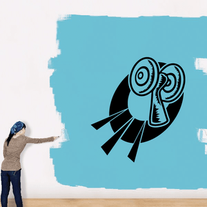 Action arm holding dumbbell wall decal, black and teal graphic