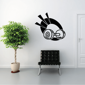Black dumbbell wall decal with circular weight icons