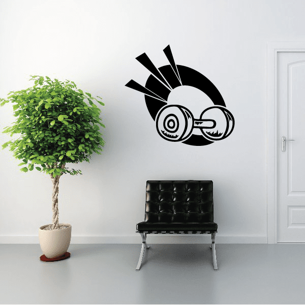 Black dumbbell wall decal with circular weight icons