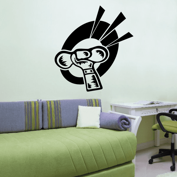 Cartoon arm holding dumbbell wall decal with bold black design