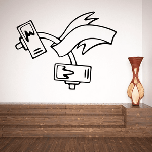 Curved dumbbell wall decal with billowing banner design in black line art