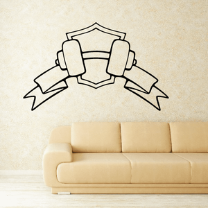 Crest ribbon weight lifting decal with shield and dumbbell outline