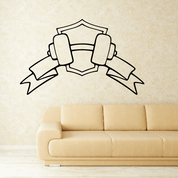 Crest ribbon weight lifting decal with shield and dumbbell outline