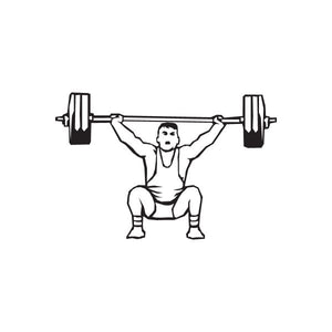 Gym weight pose wall decal, man gripping barbell in squat stance