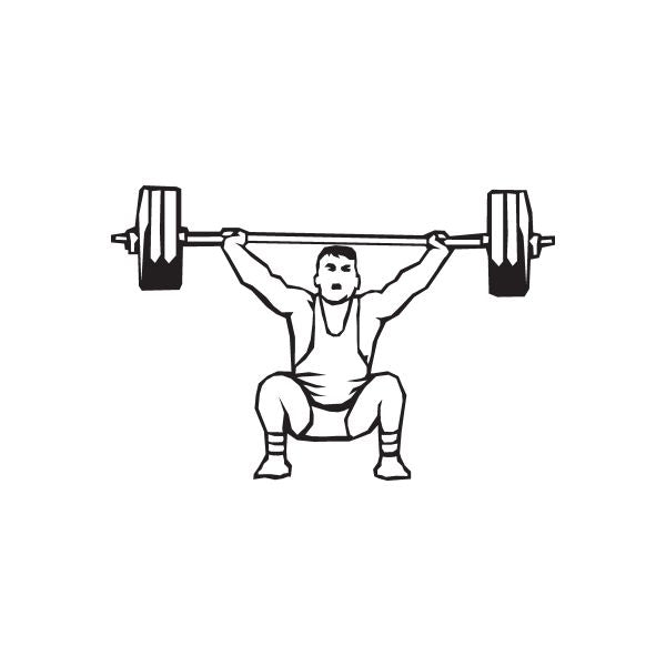 Gym weight pose wall decal, man gripping barbell in squat stance