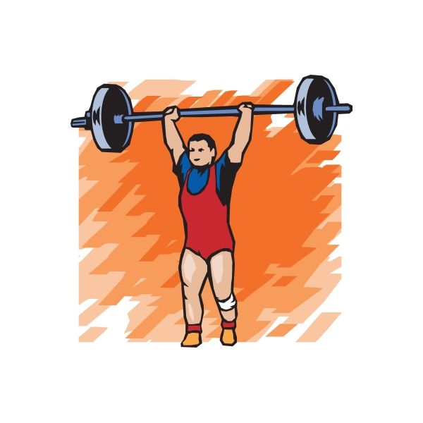Weight lifting wall decal of cartoon man lifting overhead barbell