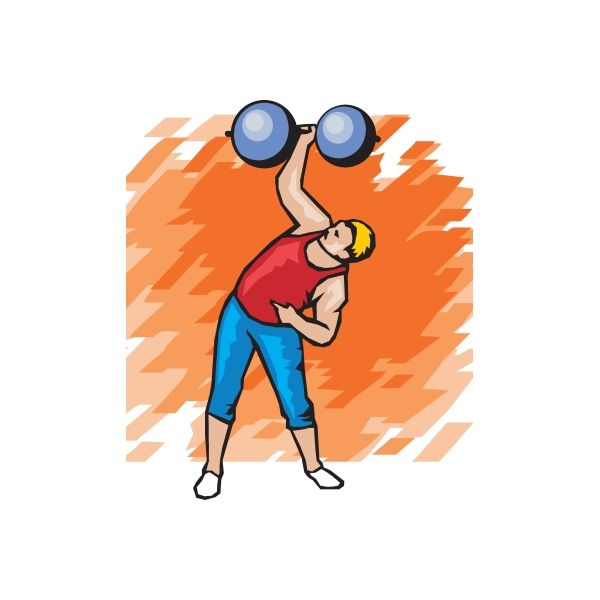 Weightlifting wall decal of cartoon man lifting dumbbells, vinyl die-cut sticker