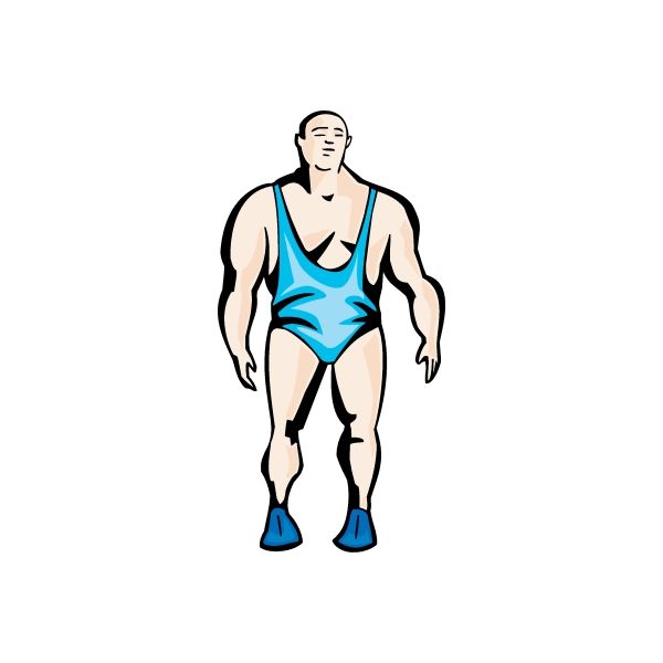 Weight lifting wall decal of a cartoon muscular man in blue singlet and boots