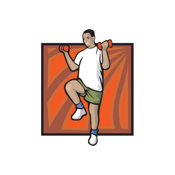 Weight lifting wall decal: cartoon man flexing with dumbbells, die-cut vinyl sticker