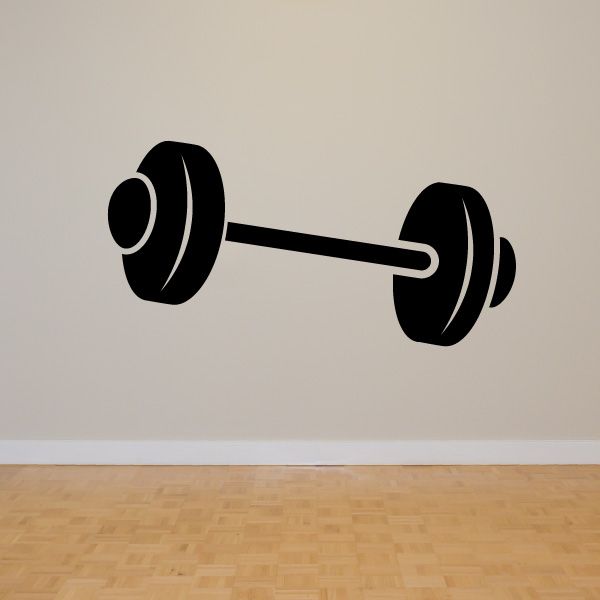 Weightlifting wall decal: black barbell with two circular weight plates on each end