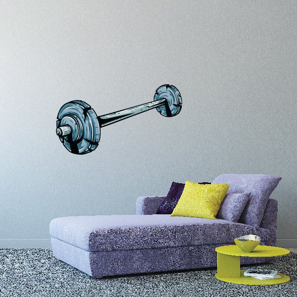 Weightlifting dumbbell wall decal vinyl sticker with bar and two weight plates