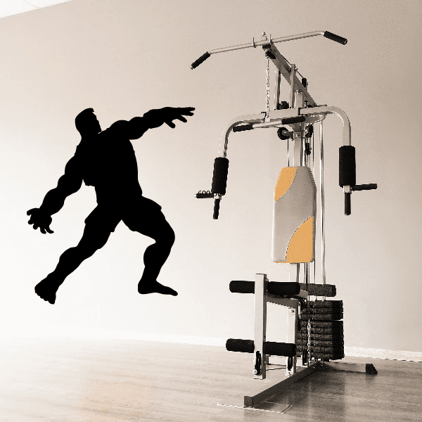 Weightlifting wall vinyl decal with black lifter silhouette lifting a barbell