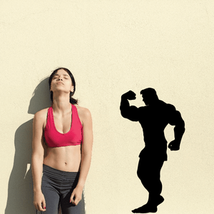 Weightlifting vinyl wall decal with a black flexing lifter silhouette holding a weight